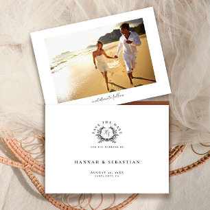 Elegantes Schwarz/Weiß-Monogramm-Wappen Hochzeit Save The Date