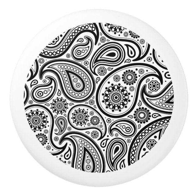 Elegantes Schwarz-Weiß-Paisley 3 Keramikknauf (Vorderseite)