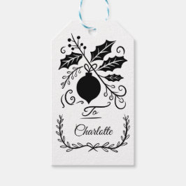 Elegantes Schwarz-Weiß-Personalisiertes Weihnachte Geschenkanhänger