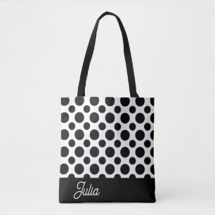 Elegantes Schwarz-Weiß-Polka-Muster Personalisiert Tasche