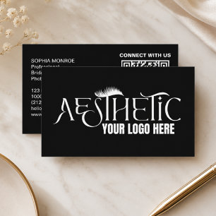 Elegantes Schwarz-Weiß-QR-Code-Makeup-Logo-Wimpern Visitenkarte