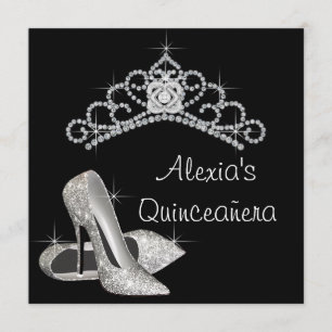 Elegantes Schwarz-Weiß-Quinceanera Einladung