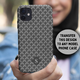 Elegantes Schwarz-Weiß-Retro-Blumenmuster-Monogram Case-Mate iPhone Hülle