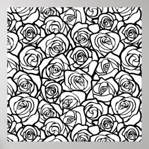 Elegantes Schwarz-Weiß-Rosen Chic floraler Muster Poster