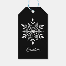Elegantes Schwarz-Weiß-Schneeflocken Personalisier Geschenkanhänger