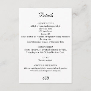 Elegantes Schwarz-Weiß-Schrift-Monogramm-Hochzeit Begleitkarte