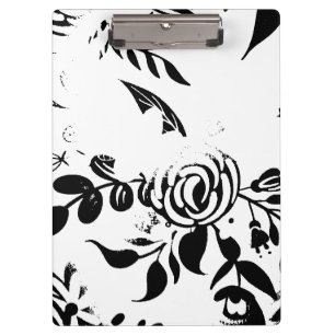 Elegantes Schwarz-Weiß-Schwarzwurzel-Blumen-Herz-N Klemmbrett