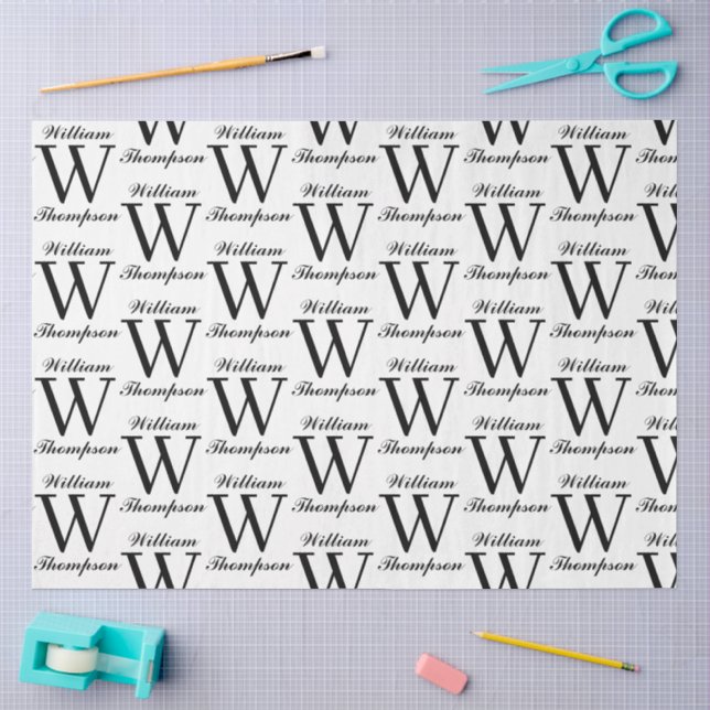 Elegantes Schwarz-Weiß-Script-Calligraphie-Monogra Seidenpapier (Basteln)