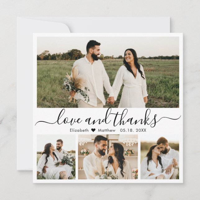 Elegantes Schwarz-Weiß-Script-Foto Hochzeit Danke (Vorderseite)