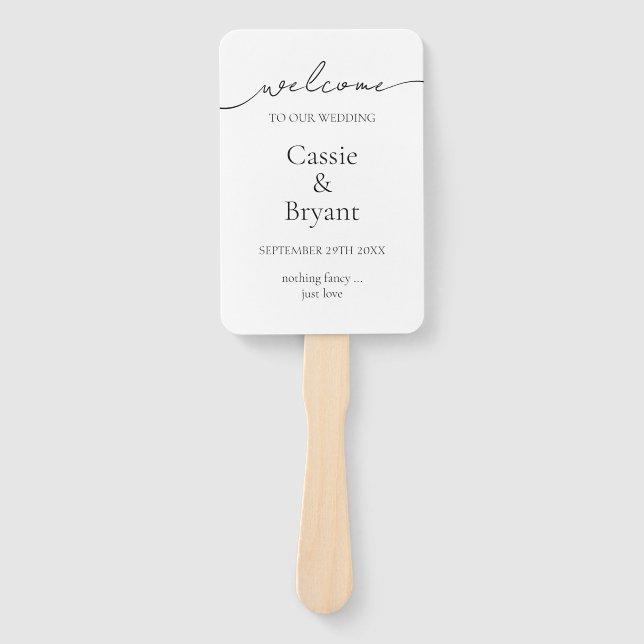 Elegantes Schwarz-Weiß-Script-Hochzeitsprogramm Fächer (Vorderseite)