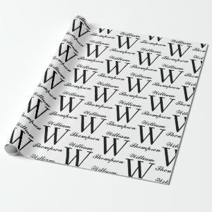 Elegantes Schwarz-Weiß-Script-Monogramm Geschenkpapier