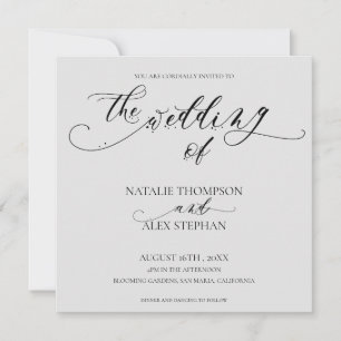 Elegantes Schwarz-Weiß-Skript-Hochzeit Einladung