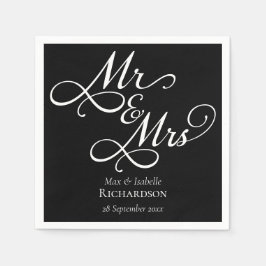 Elegantes Schwarz-Weiß-Skript Hochzeit Napkins Serviette