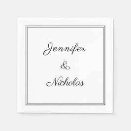 Elegantes Schwarz-Weiß-Skript-Hochzeit Serviette
