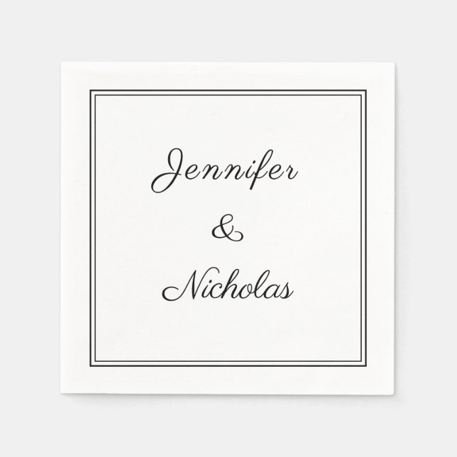 Elegantes Schwarz-Weiß-Skript-Hochzeit Serviette (Vorderseite)