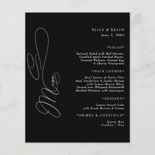 Elegantes Schwarz-Weiß-Skript Hochzeitsmenü