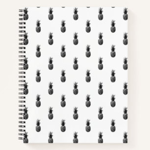Elegantes Schwarz-Weiß-Sommer-Ananas-Muster   Notizbuch