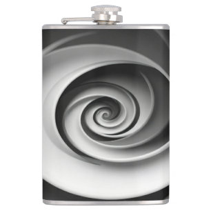 Elegantes Schwarz-Weiß-Spiral-Abstraktdesign Flachmann