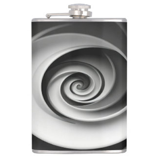 Elegantes Schwarz-Weiß-Spiral-Abstraktdesign Flachmann
