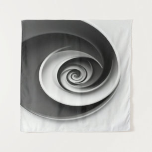 Elegantes Schwarz-Weiß-Spiral-Abstraktdesign,  Wandteppich