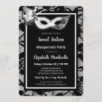 Elegantes Schwarz/Weiß Spitze Sweet 16 Masquerade