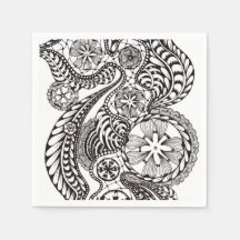 Elegantes Schwarz-Weiß-Spitzen-Zen-Doodle-Blumenpa