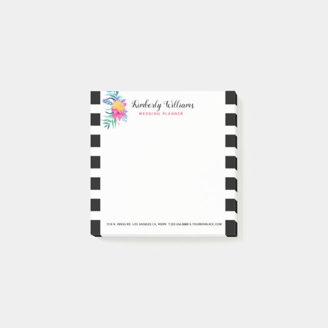 Elegantes Schwarz-Weiß Streifen Blumenstrauß Post-it Klebezettel (Vorderseite)