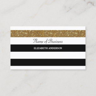 Elegantes Schwarz-Weiß Streifen Gold IMITATE Glitz Visitenkarte