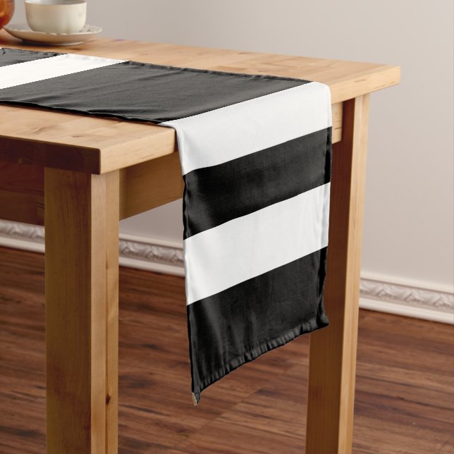 Elegantes Schwarz-Weiß-Streifen-Muster Kurzer Tischläufer (Beispiel)