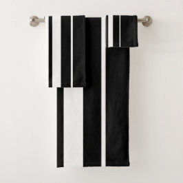 Elegantes Schwarz-Weiß-Streifenmuster Badhandtuch Set