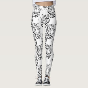 Elegantes Schwarz-Weiß-Tiger-Head Print Design Leggings
