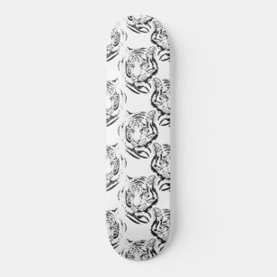 Elegantes Schwarz-Weiß-Tiger-Head Print Design Skateboard