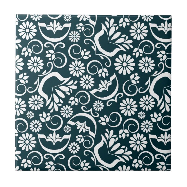 Elegantes Schwarz-Weiß-Tile Fliese (Vorderseite)