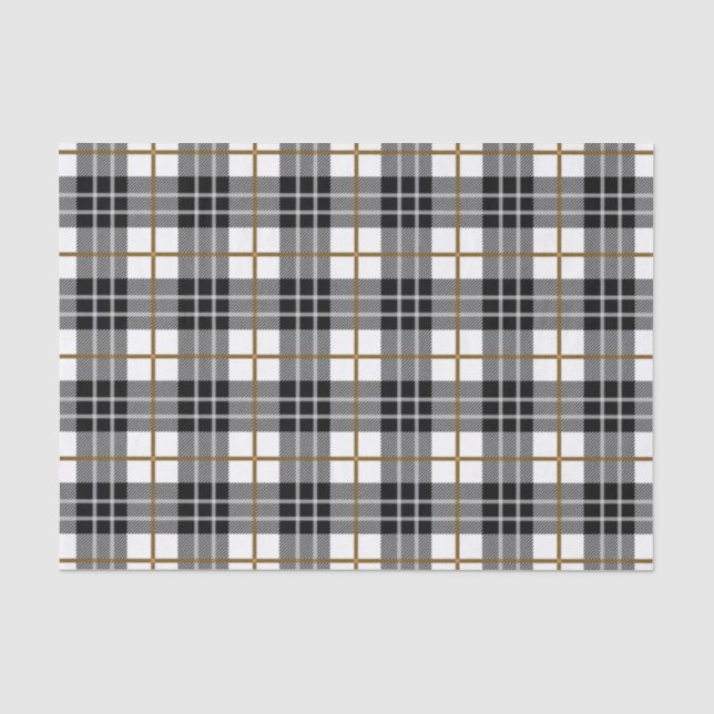 Elegantes Schwarz, Weiß und Gold Kariert Seidenpapier (Vorderseite)