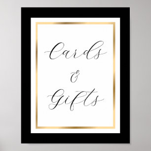 Elegantes Schwarz-Weiß- und Gold-Karten- und Gesch Poster