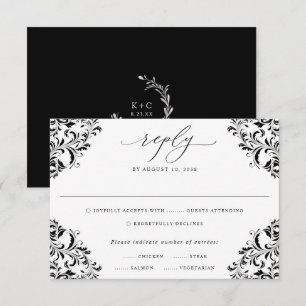 Elegantes Schwarz-Weiß Vintag Classic Wedding RS RSVP Karte