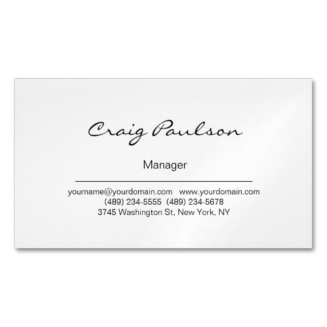 Elegantes Schwarz-Weiß-Visitenkarten-Magnet Magnetische Visitenkarte (Vorderseite)