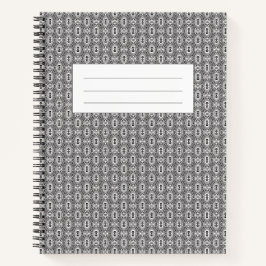Elegantes Schwarz-Weiß-Volksblumenmuster nahtlos Notizbuch