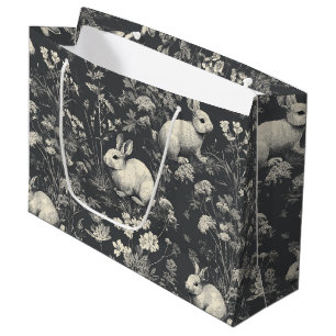 Elegantes Schwarz-Weiß-Waldkaninchen-Toile-Muster Große Geschenktüte