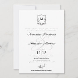 Elegantes Schwarz-Weiß-Wappen Hochzeit Einladung
