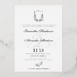 Elegantes Schwarz-Weiß-Wappen Hochzeit Folieneinladung