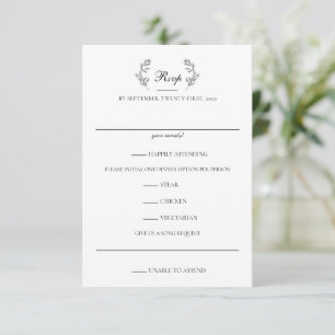 Elegantes Schwarz-Weiß-Wappen Hochzeit RSVP Karte