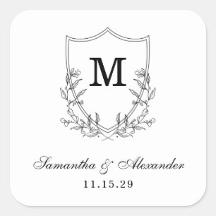 Elegantes Schwarz-Weiß-Wappen Quadratischer Aufkleber