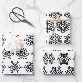 Elegantes Schwarz-Weiß Weihnachten Schneeflocken G Geschenkpapier Set