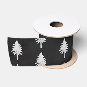 Elegantes Schwarz-Weiß-Weihnachtsbaum-Muster Satinband