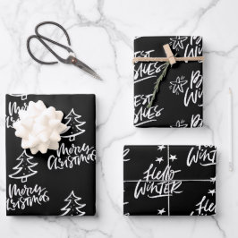 Elegantes Schwarz-Weiß-Weihnachtszitat Geschenkpapier Set
