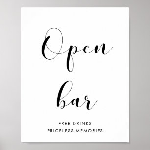 Elegantes Schwarz-Weiß-Zeichen Offene Bar Poster