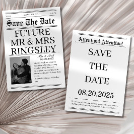 Elegantes Schwarz-Weiß-Zeitungs-Foto Hochzeit Save The Date