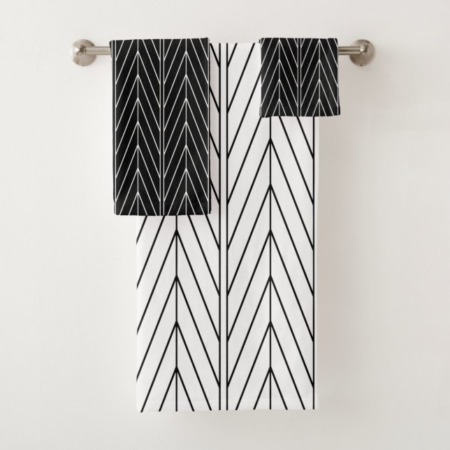 Elegantes Schwarz/Weiß-Zickzack Design Badhandtuch Set (Insitu)