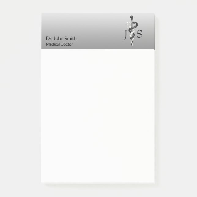 Elegantes Schwarz-weißes Asclepius Post-it Klebezettel (Vorderseite)